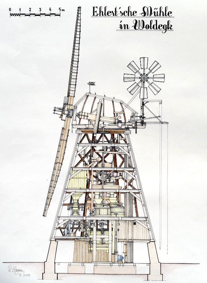 Technische Zeichnung der Ehlertschen Mühle in Woldegk